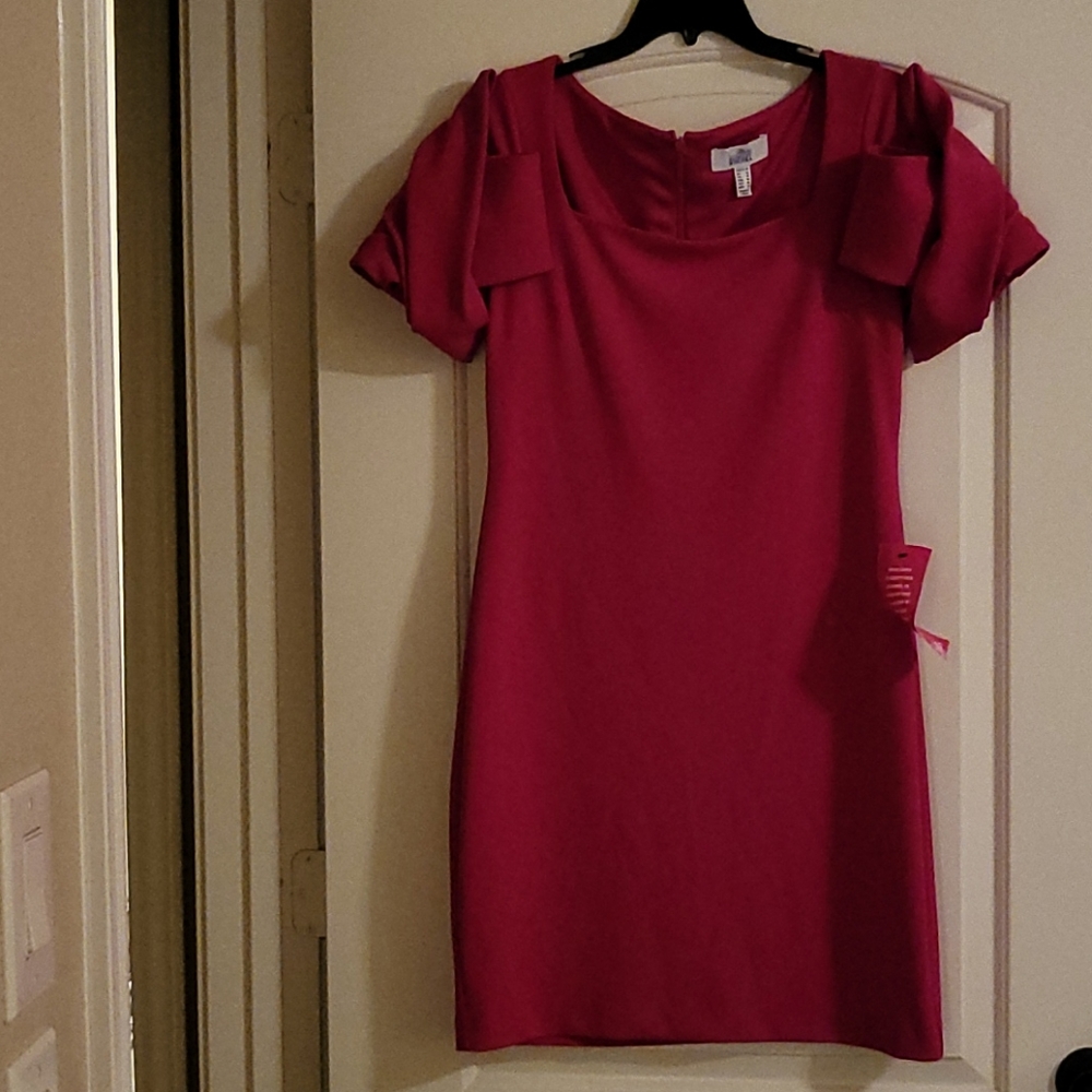 Badgley Mischka Bardot Dress, Size 10 dark fuchsia